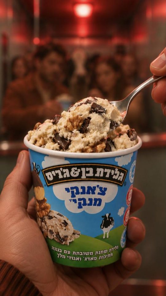 פריים 3 בסטוריבורד: כפית צוללת לתוך הצ׳אנקים